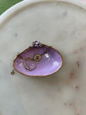 HANDMADE Lucky Lavender Real Shell Trinket Dish w bead accents